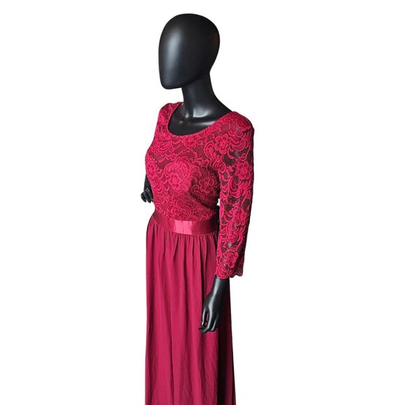 Red Illusion Lace Top Chiffon Maxi Dress - Ever Pretty - Picture 2 of 13